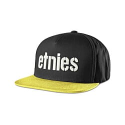 Etnies Corp Snapback Flat Peak Cap in Black/White/Yellow